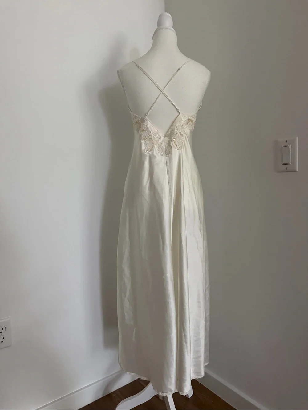 Vintage Victoria Secret’s ivory satin slip dress | Embroidered Lace maxi night S